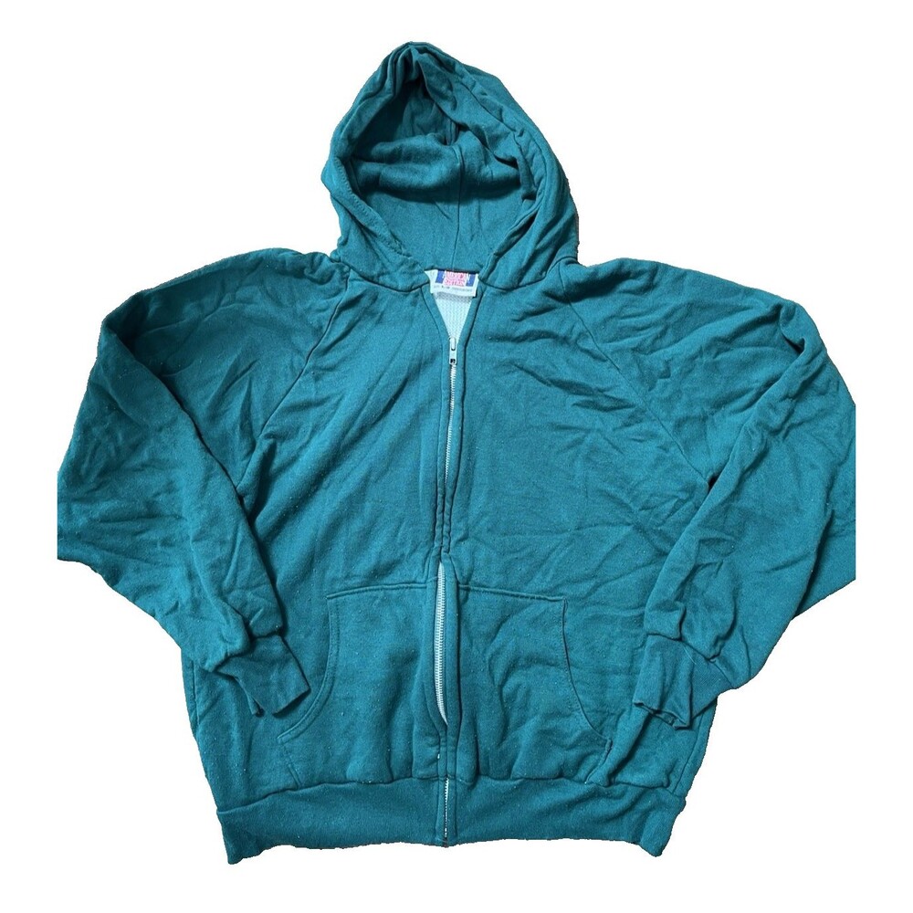 Vintage American Edition Green Zip Up Hoodie USA Made Large Acrylic Sweatshirt